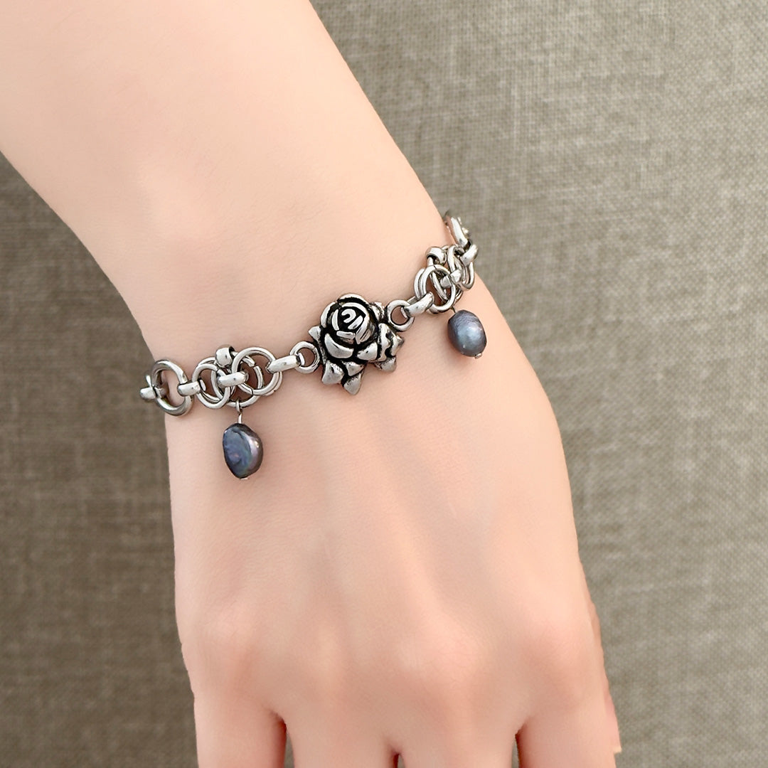 Belle Rose Purple Pearl Hybrid Chain Bracelet