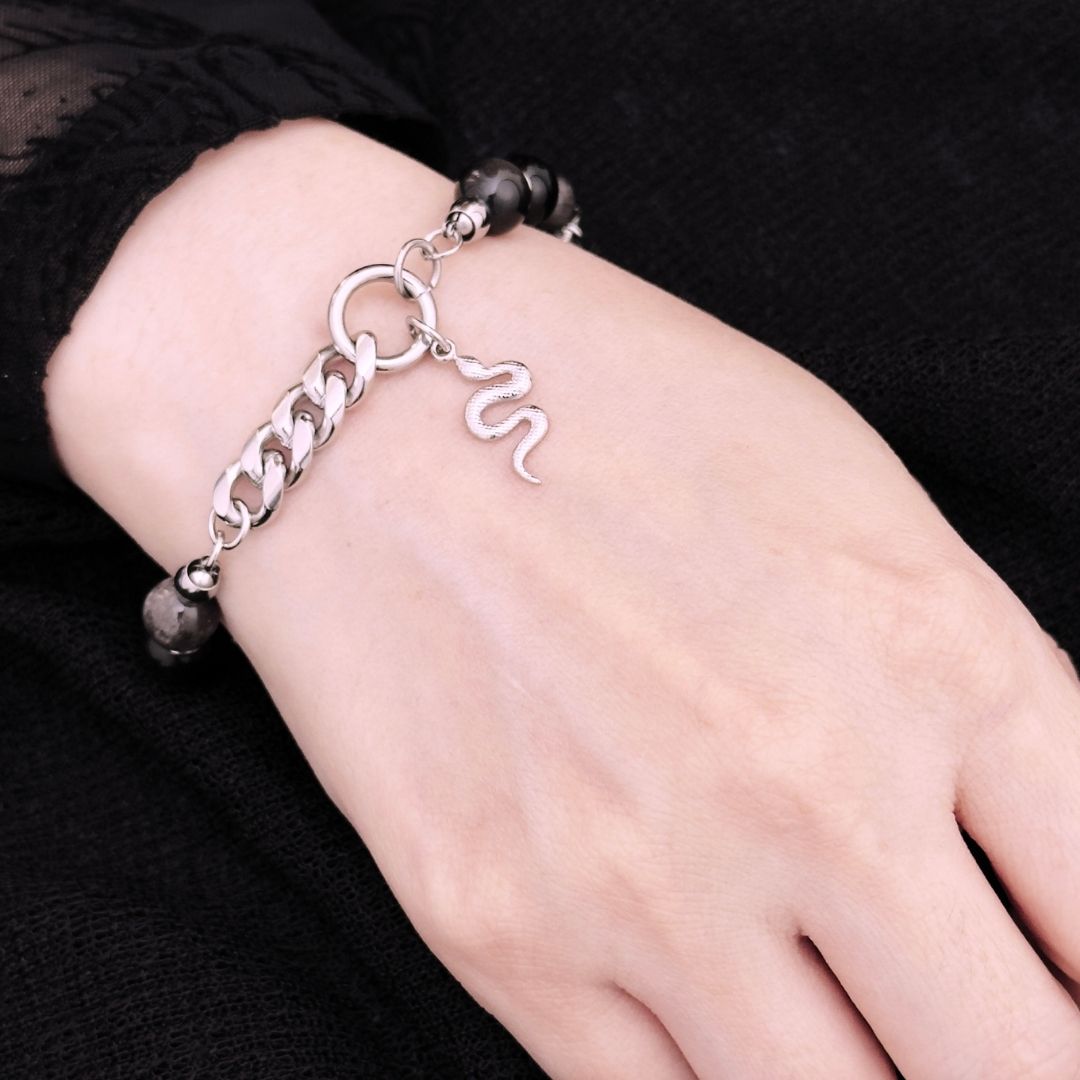 Bryce Black Obsidian Hybrid Snake Bracelet - BLFX