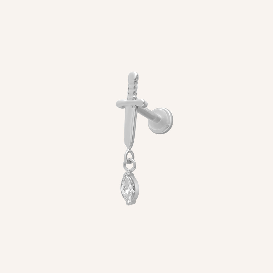 Callan Sword Dangling Flat Back - Silver Single