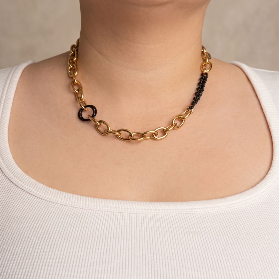 Cami Duo Tone Chain Necklace - Gold Black