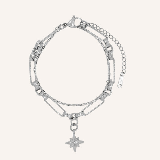 Carol Star Spark Layered Chain Bracelet - Silver