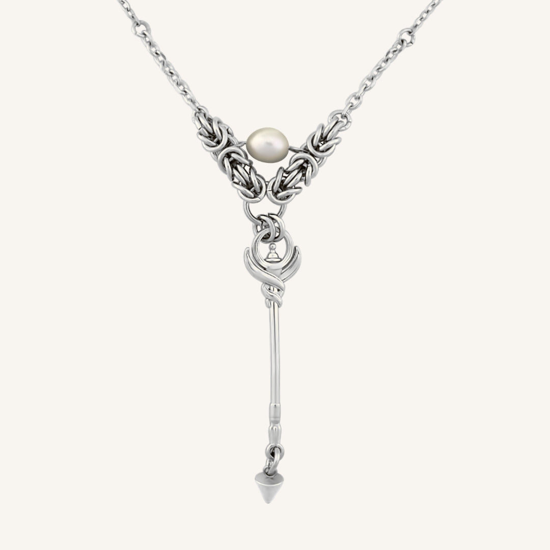 Cipher Wand Chainmail Pearl Necklace (Silver)