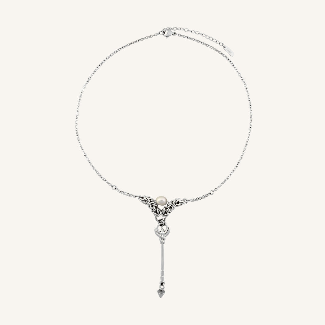 Cipher Wand Chainmail Pearl Necklace (Silver)