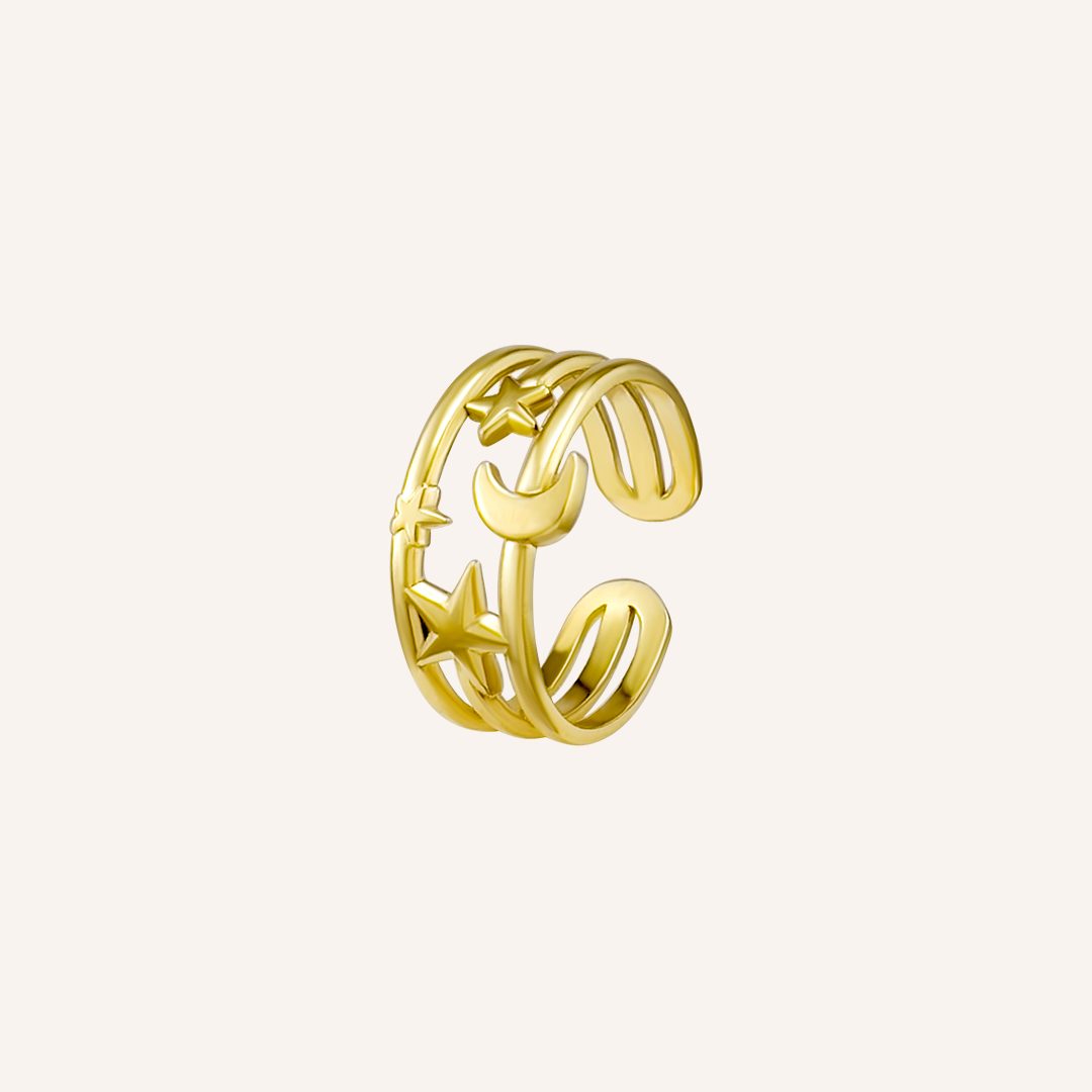 Claire Star and Moon Layered Adjustable Ring - Gold
