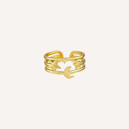 Claire Star and Moon Layered Adjustable Ring - Gold