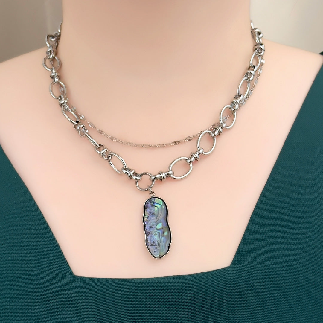 Clementine Abalone Shell Layered Necklace - Silver