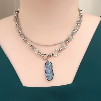 Clementine Abalone Shell Layered Necklace - Silver