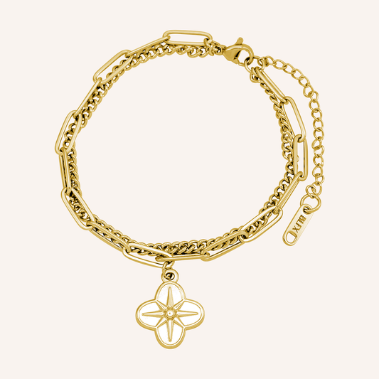 Clover Star Layered Chain Link Bracelet - Gold
