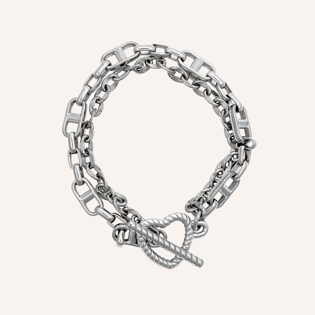 Crosby Rope Love OT Layered Chain Bracelet - Silver