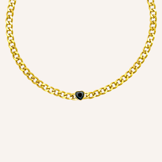 Daryn Black Love Charm Chain Necklace