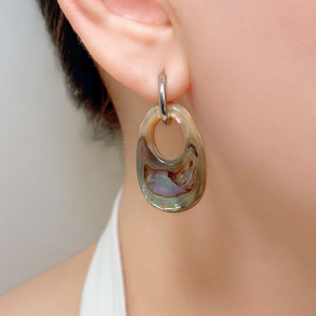 Davina Abalone Shell Hoop Earring - Silver - BLFX