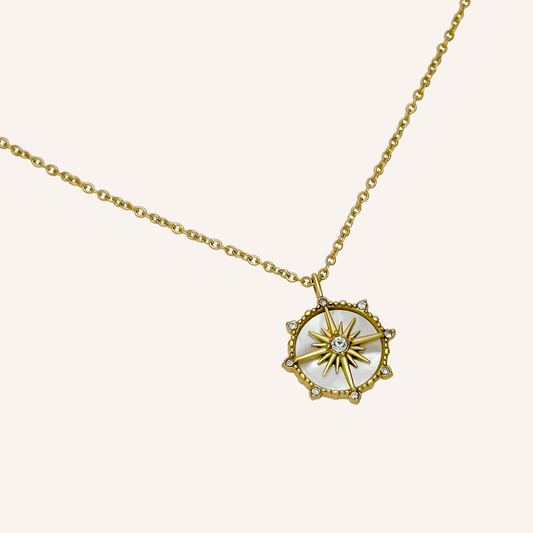 Deon Compass Star Shell Necklace - Gold