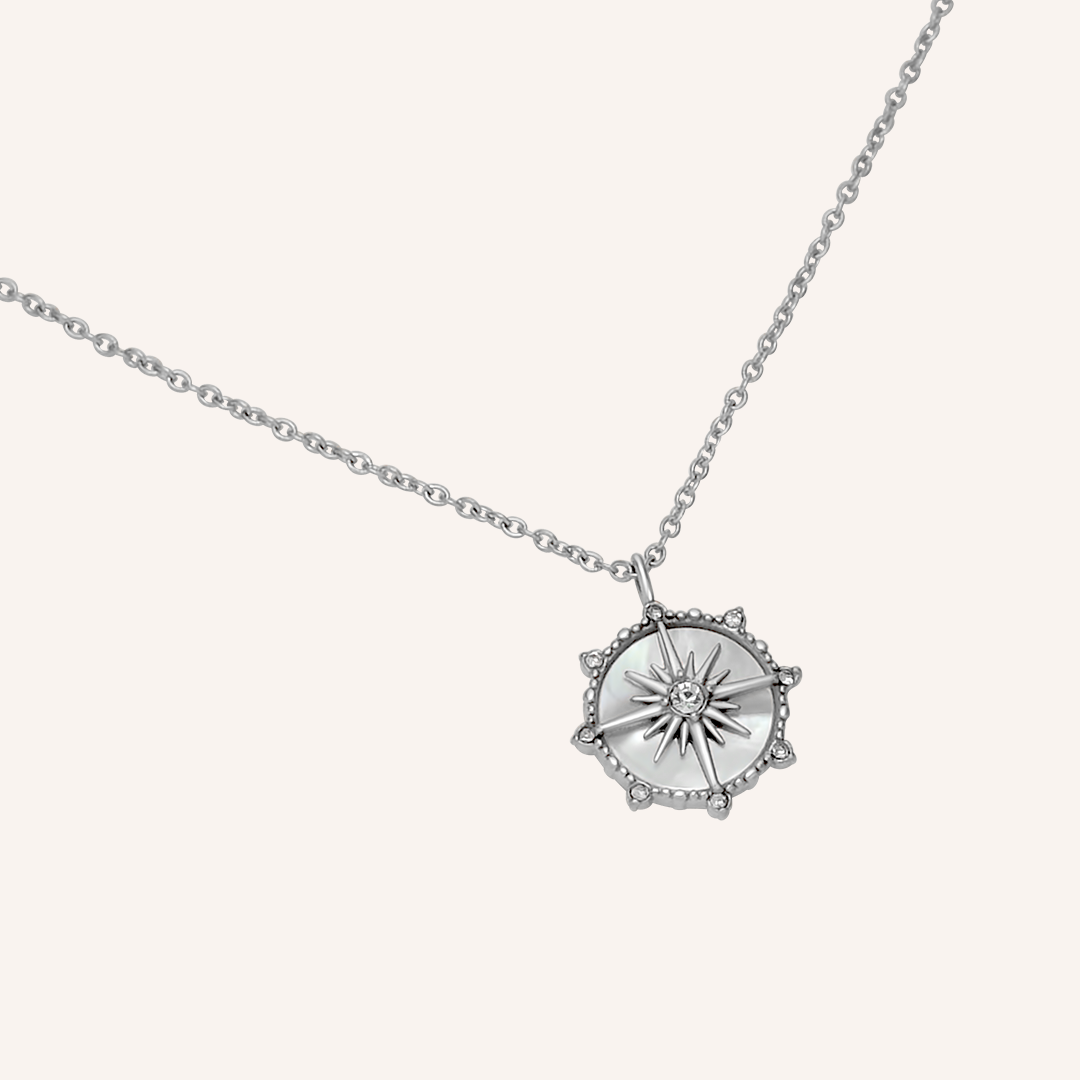 Deon Compass Star Shell Necklace - Silver