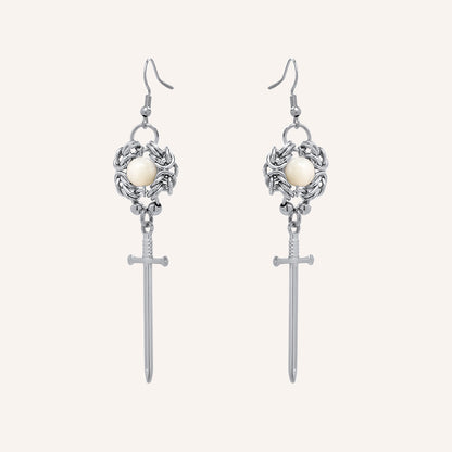 Destiny Shell Bead Chainmail Sword Earring