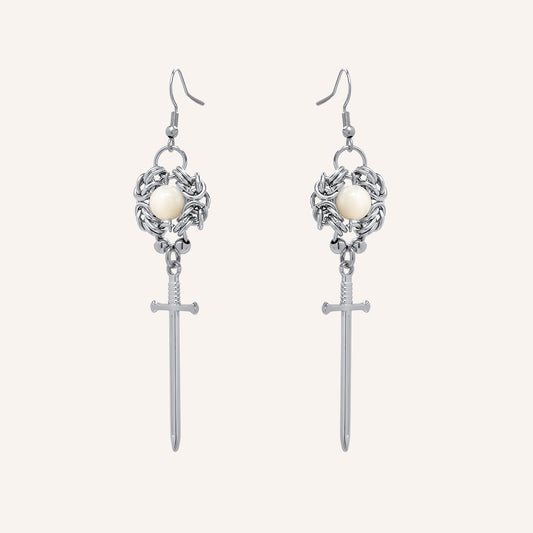 Destiny Shell Bead Chainmail Sword Earring