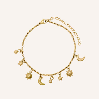 Dijon Puffer Sun Moon and Star Bracelet - Gold