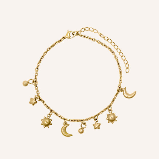 Dijon Puffer Sun Moon and Star Bracelet - Gold
