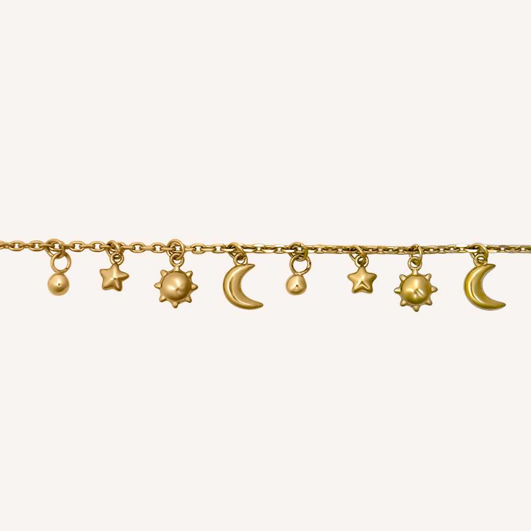 Dijon Puffer Sun Moon and Star Bracelet - Gold