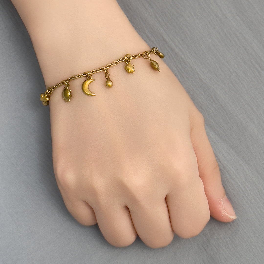 Dijon Puffer Sun Moon and Star Bracelet - Gold