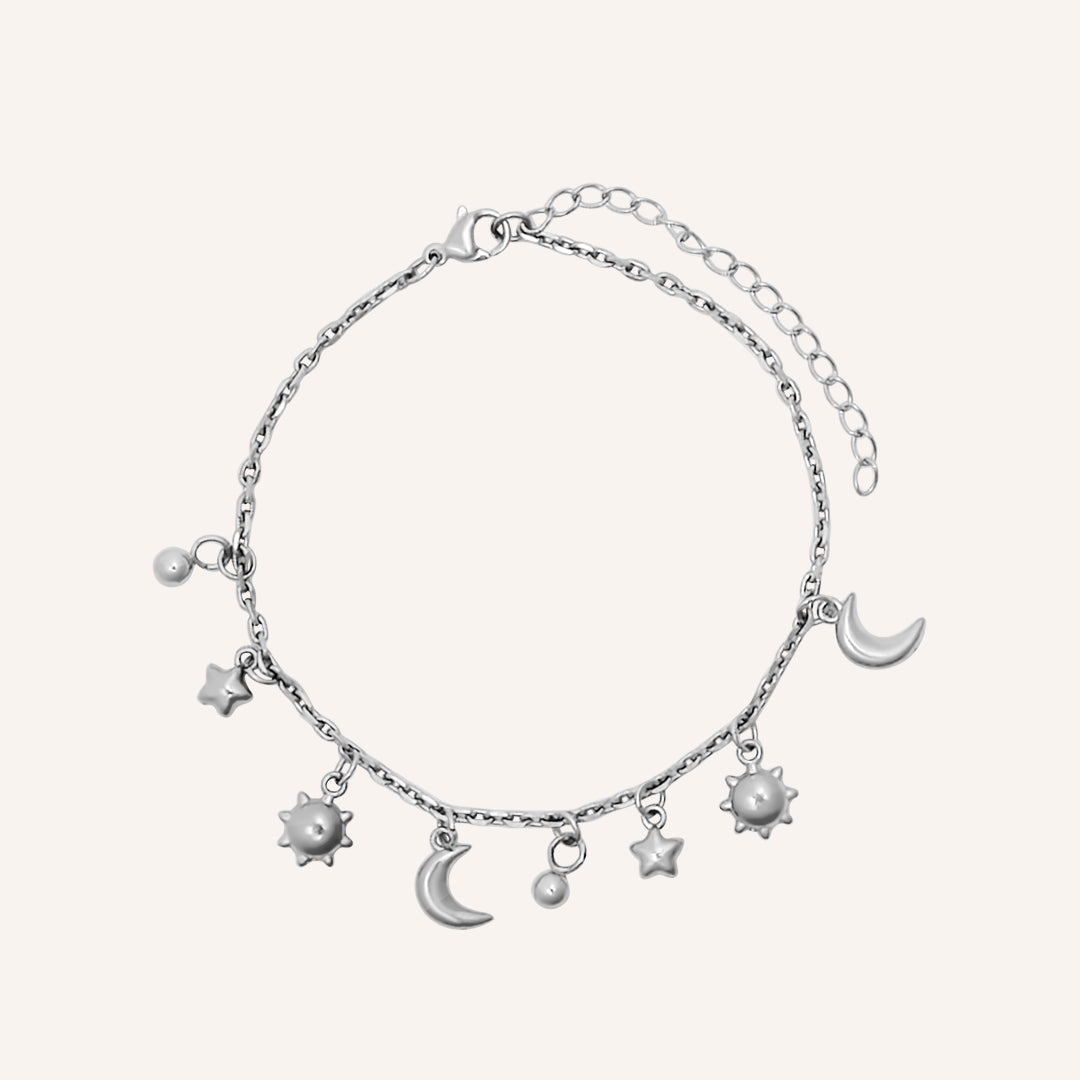 Dijon Puffer Sun Moon and Star Bracelet - Silver