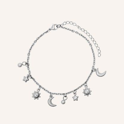 Dijon Puffer Sun Moon and Star Bracelet - Silver