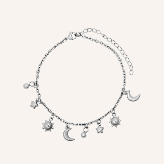 Dijon Puffer Sun Moon and Star Bracelet - Silver