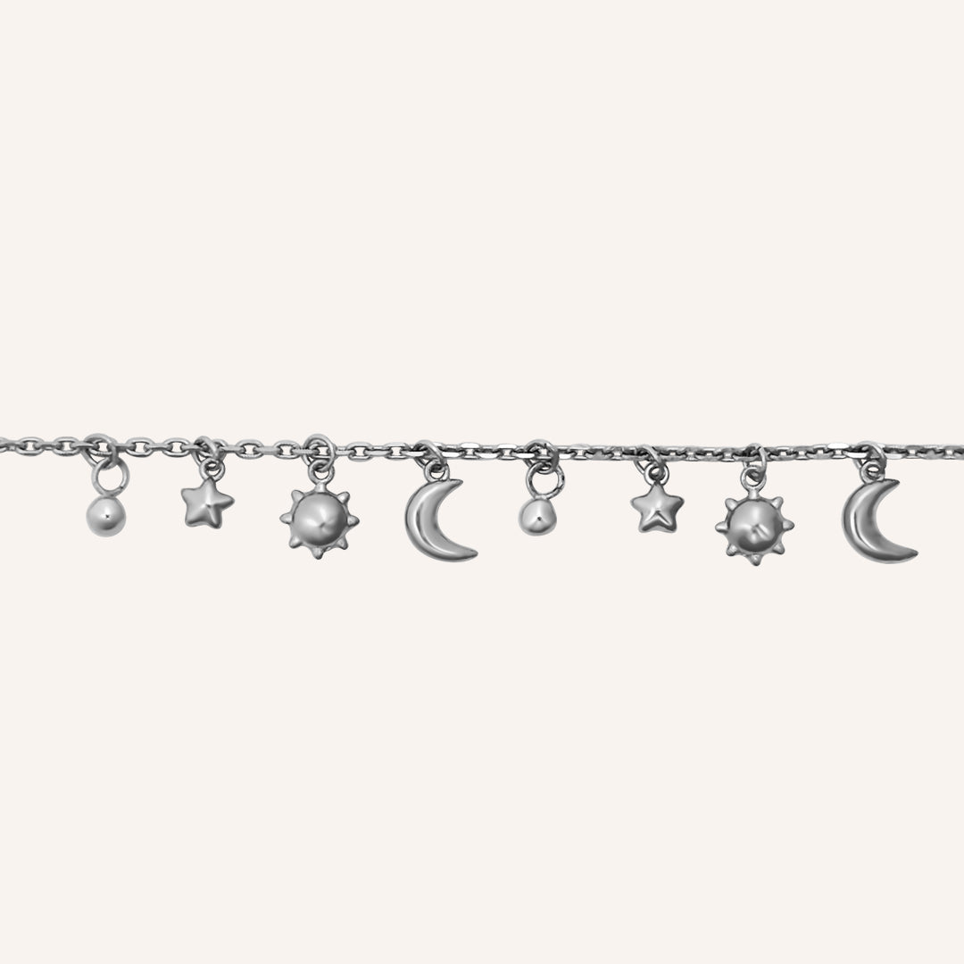 Dijon Puffer Sun Moon and Star Bracelet - Silver