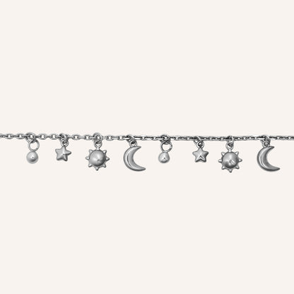 Dijon Puffer Sun Moon and Star Bracelet - Silver