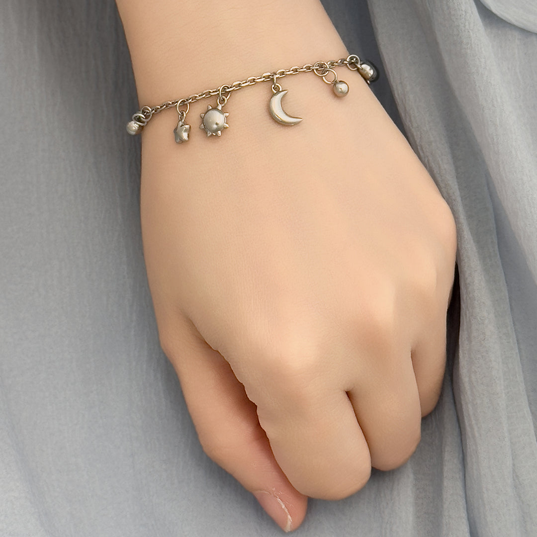 Dijon Puffer Sun Moon and Star Bracelet - Silver