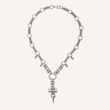 Dillion Chainmail Clover Pointy Necklace - Silver