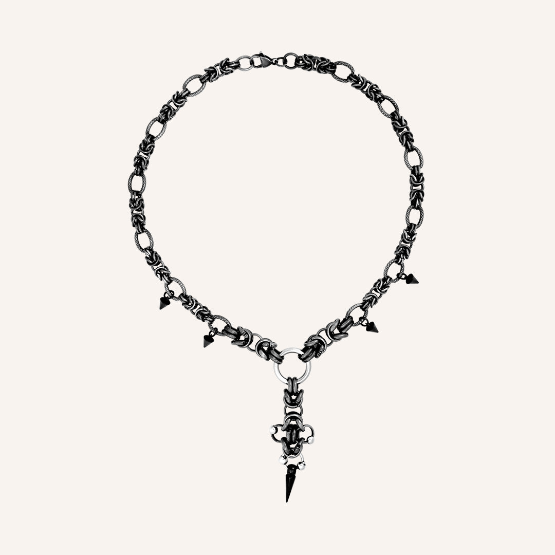 Dillion Chainmail Clover Pointy Necklace - Smoke