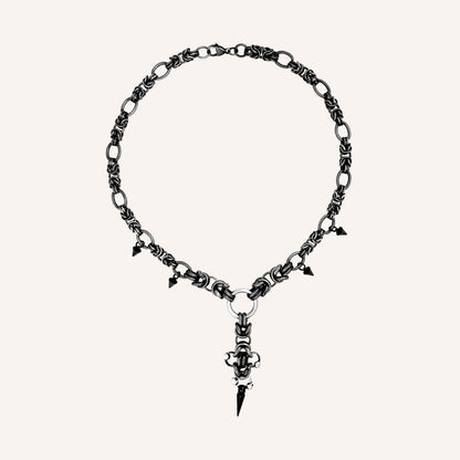 Dillion Chainmail Clover Pointy Necklace - Smoke