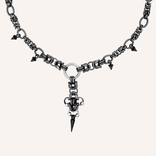 Dillion Chainmail Clover Pointy Necklace - Smoke