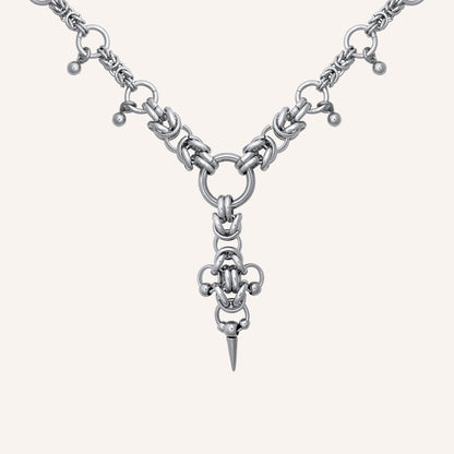Dillion Chainmail Clover Pointy Necklace - Silver