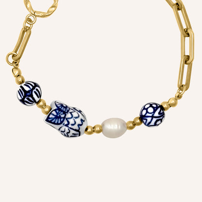 Eava Porcelain Owl Bracelet - Gold