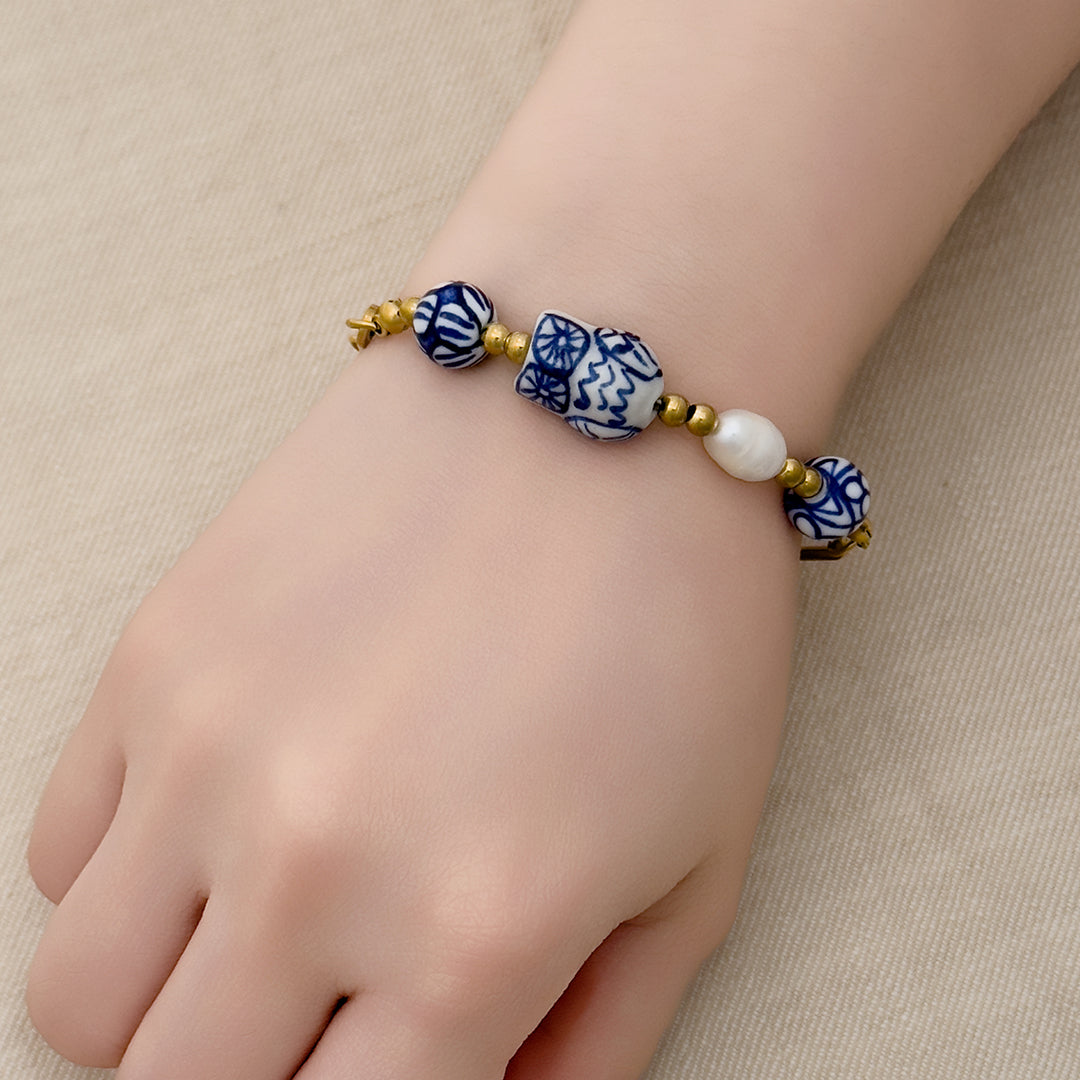 Eava Porcelain Owl Bracelet - Gold