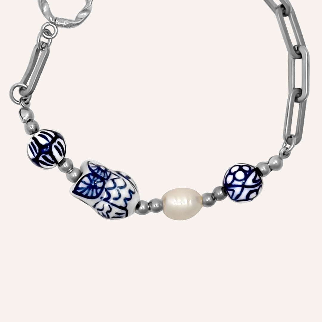 Eava Porcelain Owl Bracelet - Silver