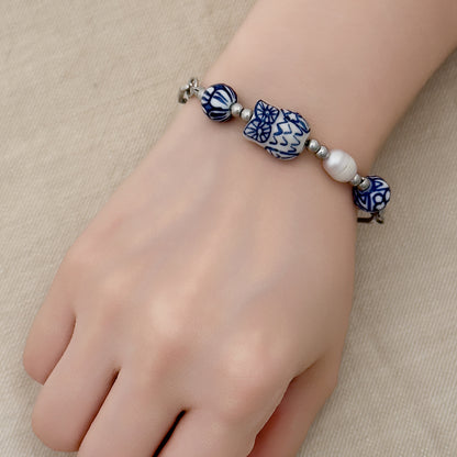 Eava Porcelain Owl Bracelet - Silver