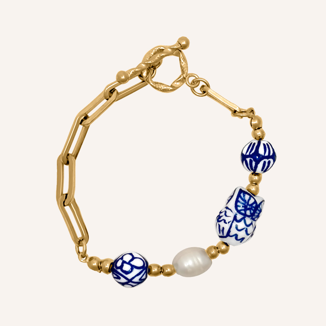 Eava Porcelain Owl Bracelet - Gold