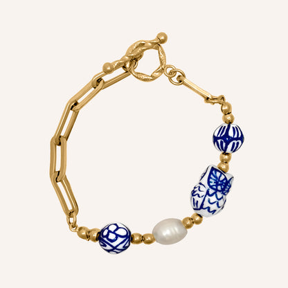 Eava Porcelain Owl Bracelet - Gold