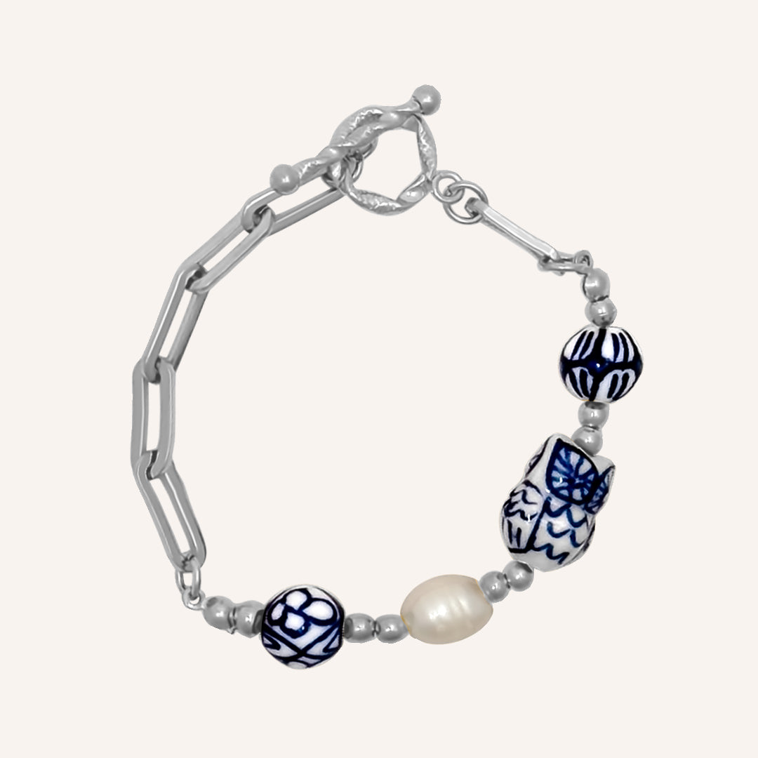 Eava Porcelain Owl Bracelet - Silver