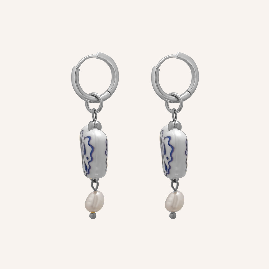 Ebel Porcelain Love Bow Hoop Earring - Silver