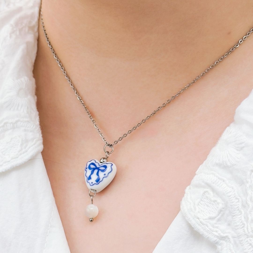 Ebel Porcelain Love Bow Necklace - Silver - BLFX