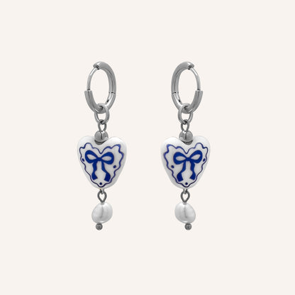 Ebel Porcelain Love Bow Hoop Earring - Silver