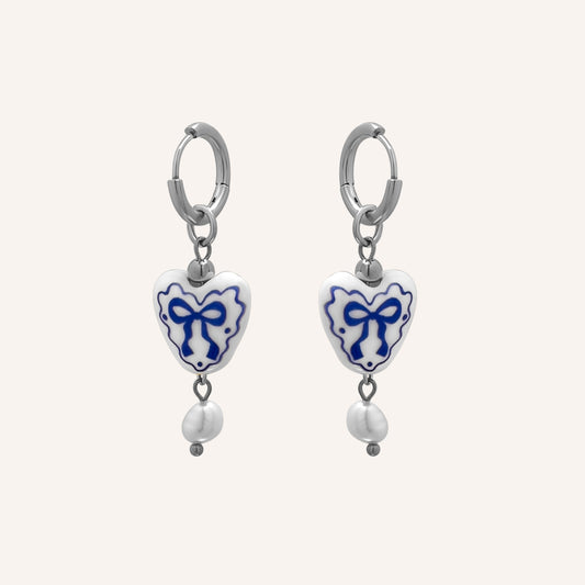 Ebel Porcelain Love Bow Hoop Earring - Silver
