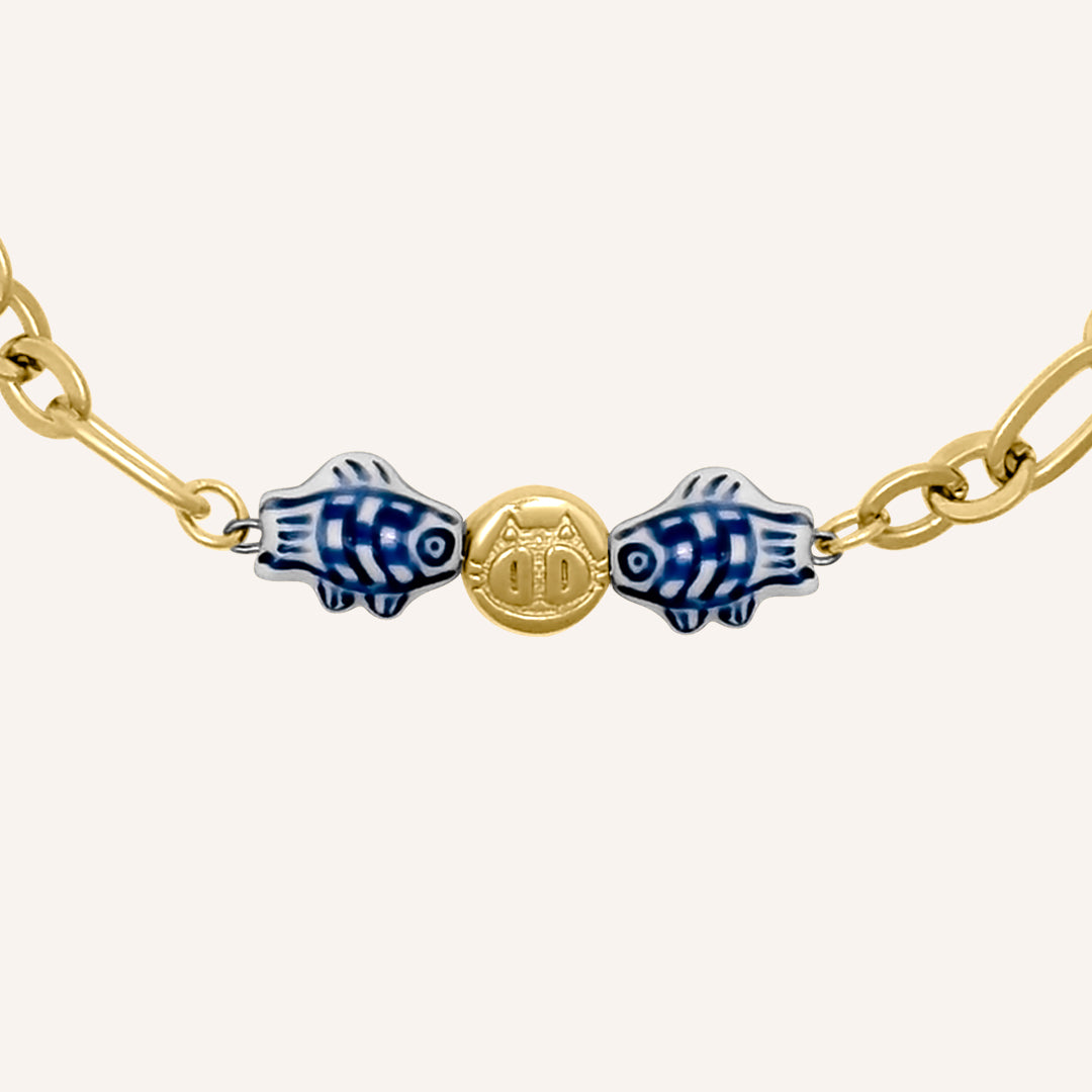 Edina Porcelain Fish Cat Bracelet - Gold