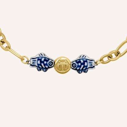 Edina Porcelain Fish Cat Bracelet - Gold