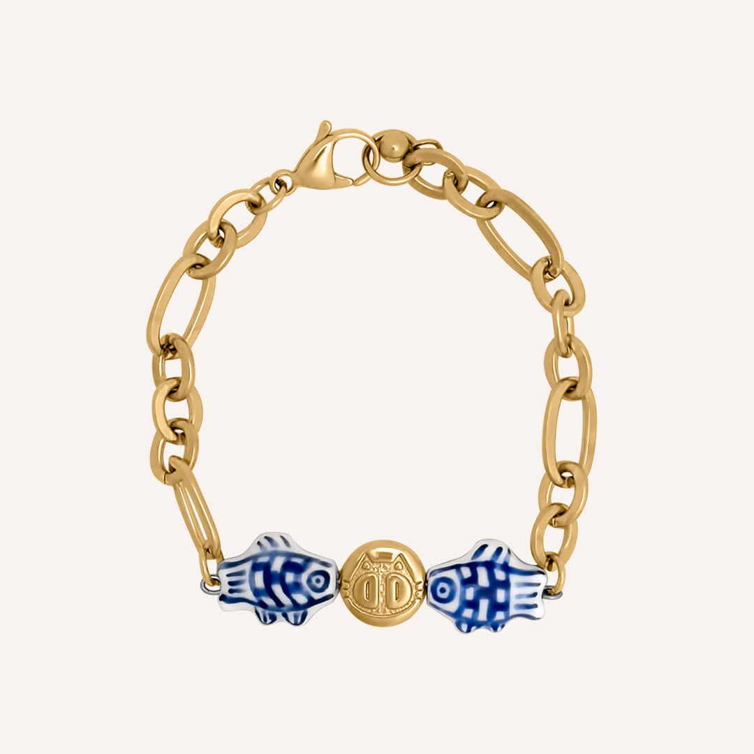 Edina Porcelain Fish Cat Bracelet - Gold