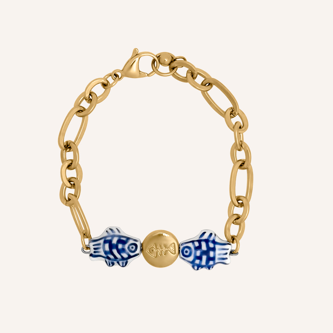 Edina Porcelain Fish Cat Bracelet - Gold