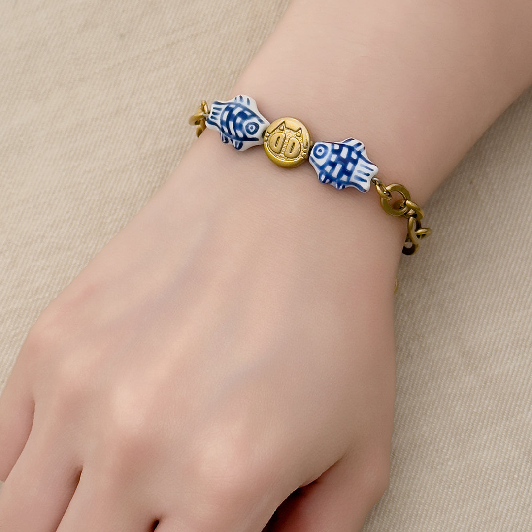 Edina Porcelain Fish Cat Bracelet - Gold